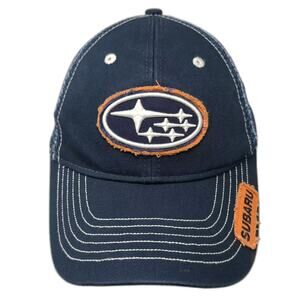 Subaru Trucker Hat Blue Orange OS Mesh Snapback Distressed Patch Adjustable